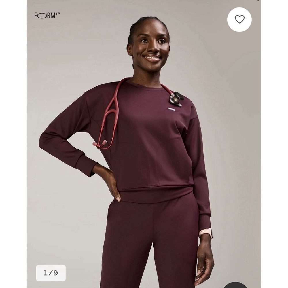 FIGS Women's Cornelia Crew Neck Scrub Top Medium Burgundy Solid